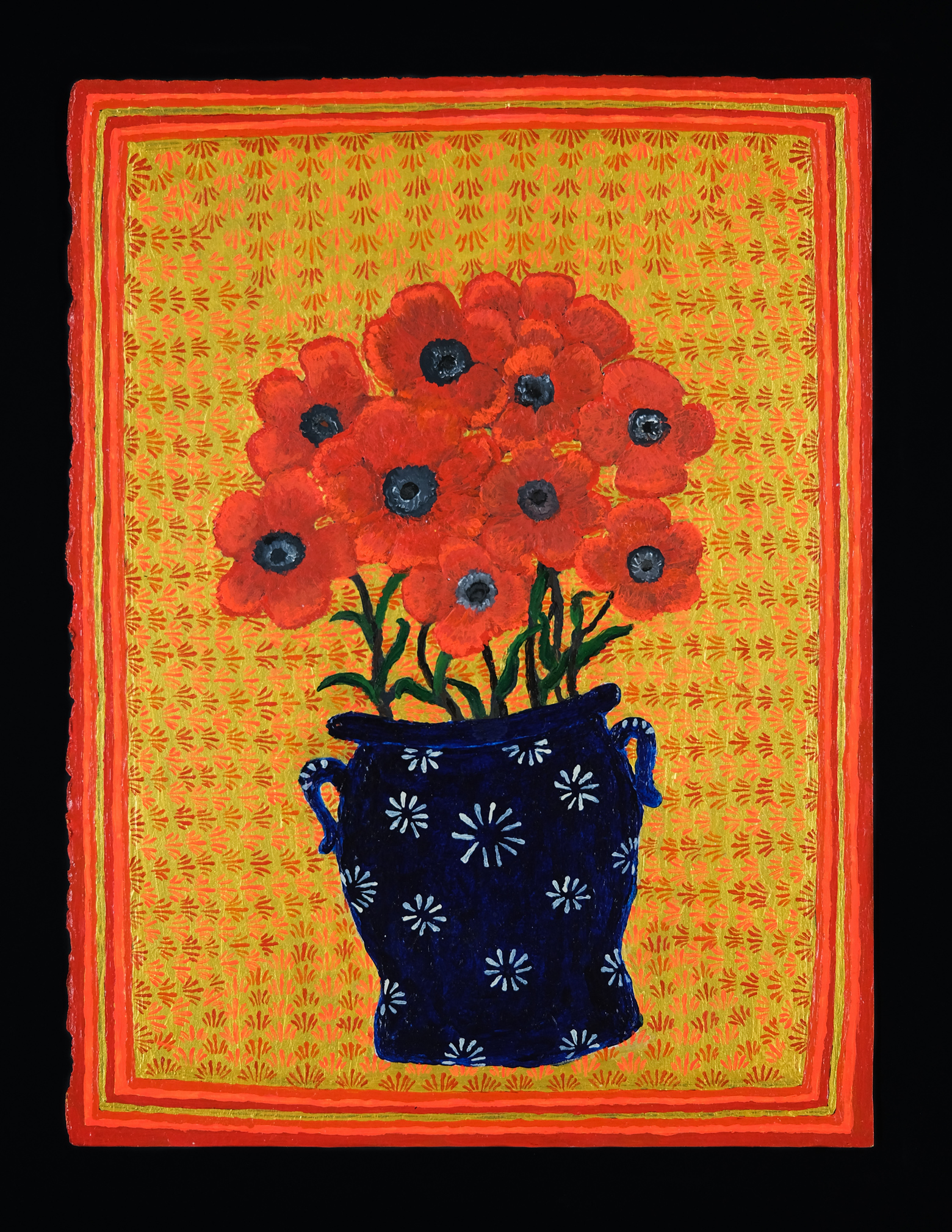 Red Poppies In Blue Vase